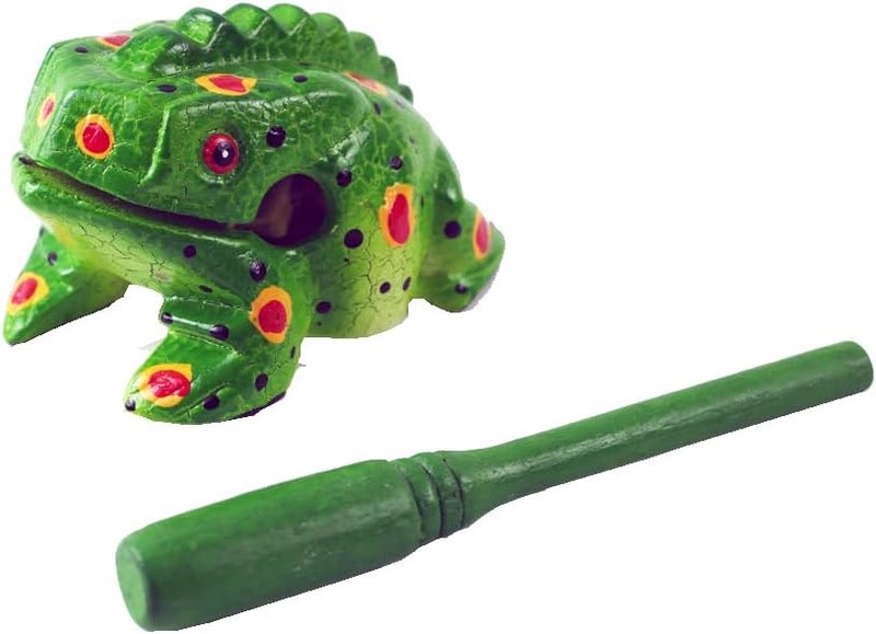 Kidypool Frog guiro 4 inches wood block musical instrument Percussion Musical Instrument Perfect size Natural Wood Güiro Frog (Green) - Image 1
